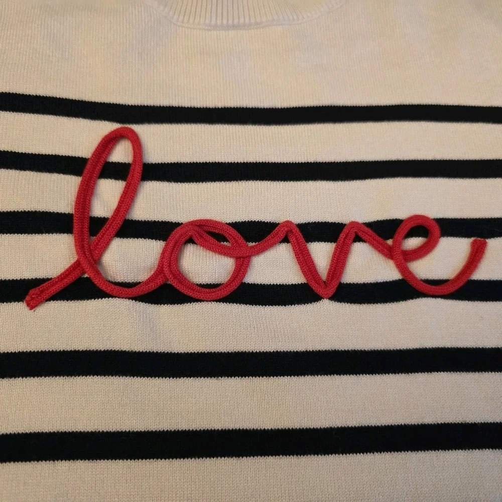 Marled Reunited Clothing White‎ Blue Strip Sweater Love Letters Medium Nautical
